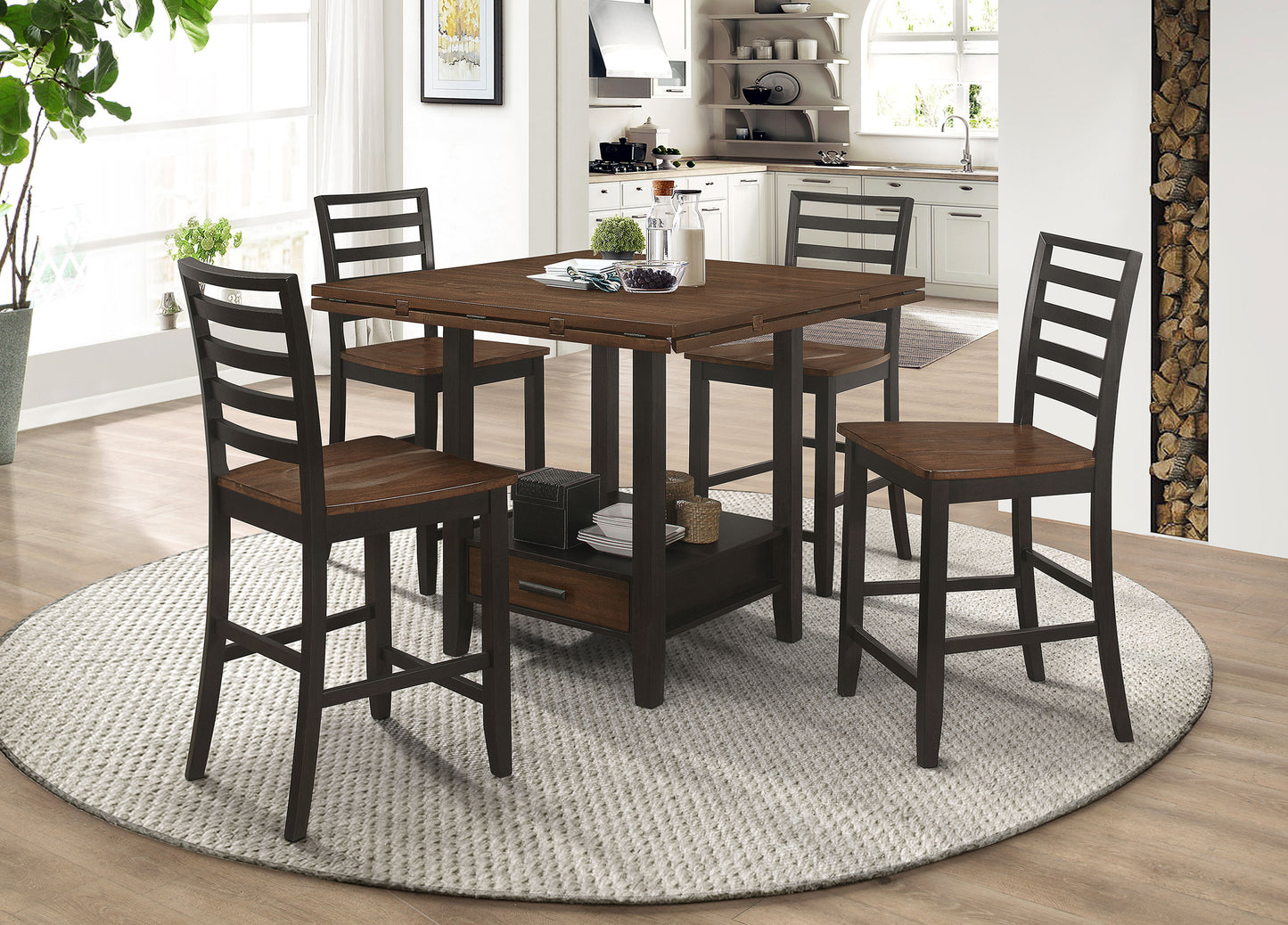 Sanford 60-inch Extension Leaf Counter Dining Table Espresso