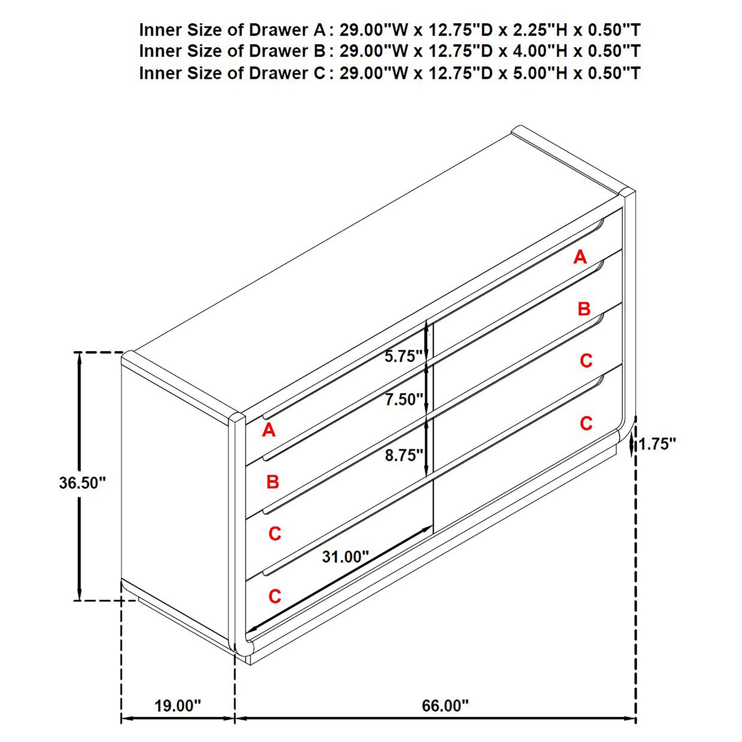 Leandro 8-drawer Bedroom Dresser Cabinet Burnished Black