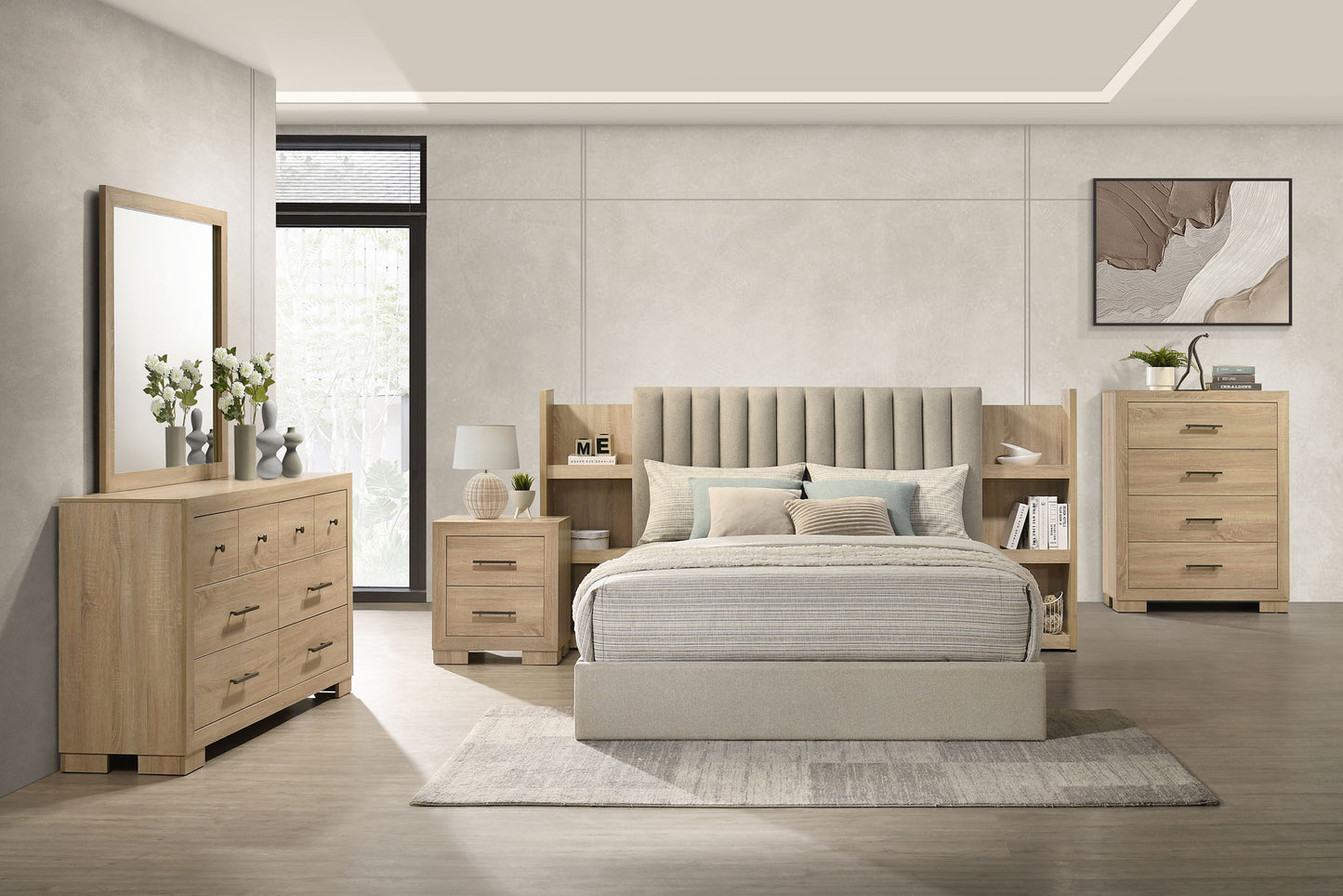 Arielle 6-drawer Bedroom Dresser with Mirror Light Oak