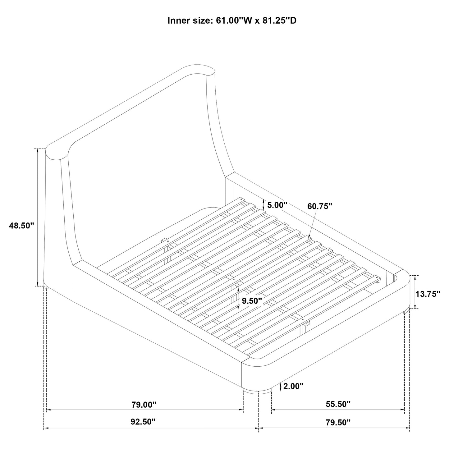 Rennes Upholstered Queen Wingback Platform Bed Grey