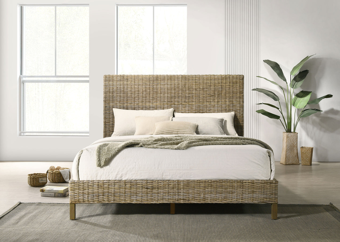 Zyla Woven Rattan Eastern King Panel Headboard Kubu Grey