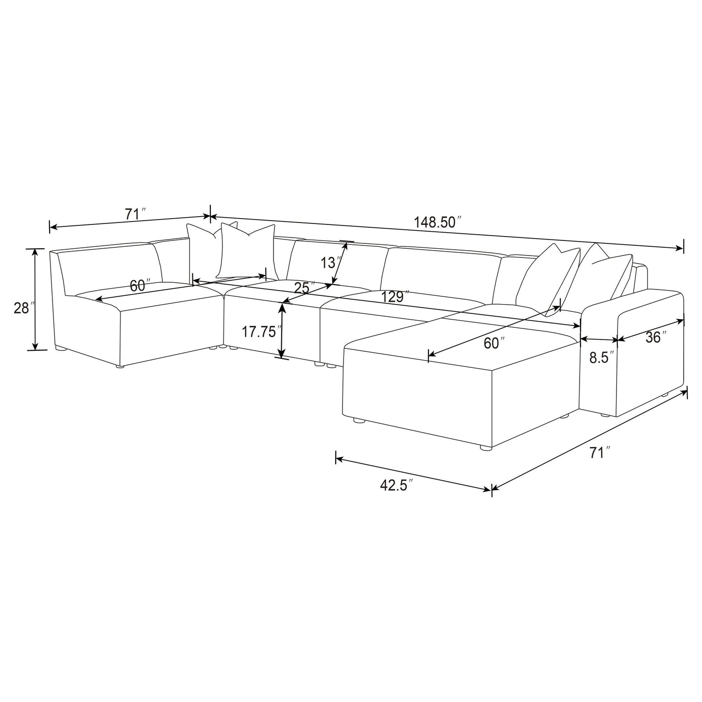 Freddie 6-piece Upholstered Modular Sectional Sofa Pearl