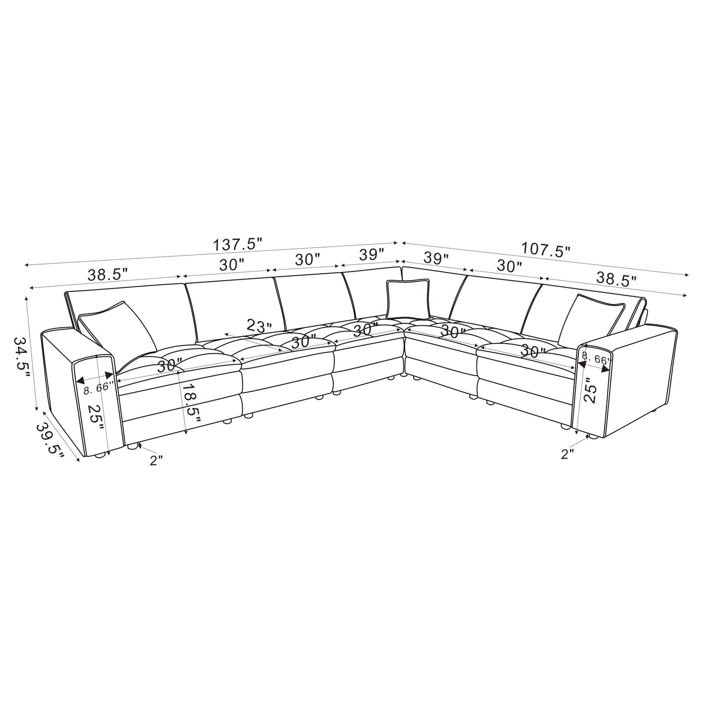 Atlantic 6-piece Upholstered Modular Sectional Sofa Blue