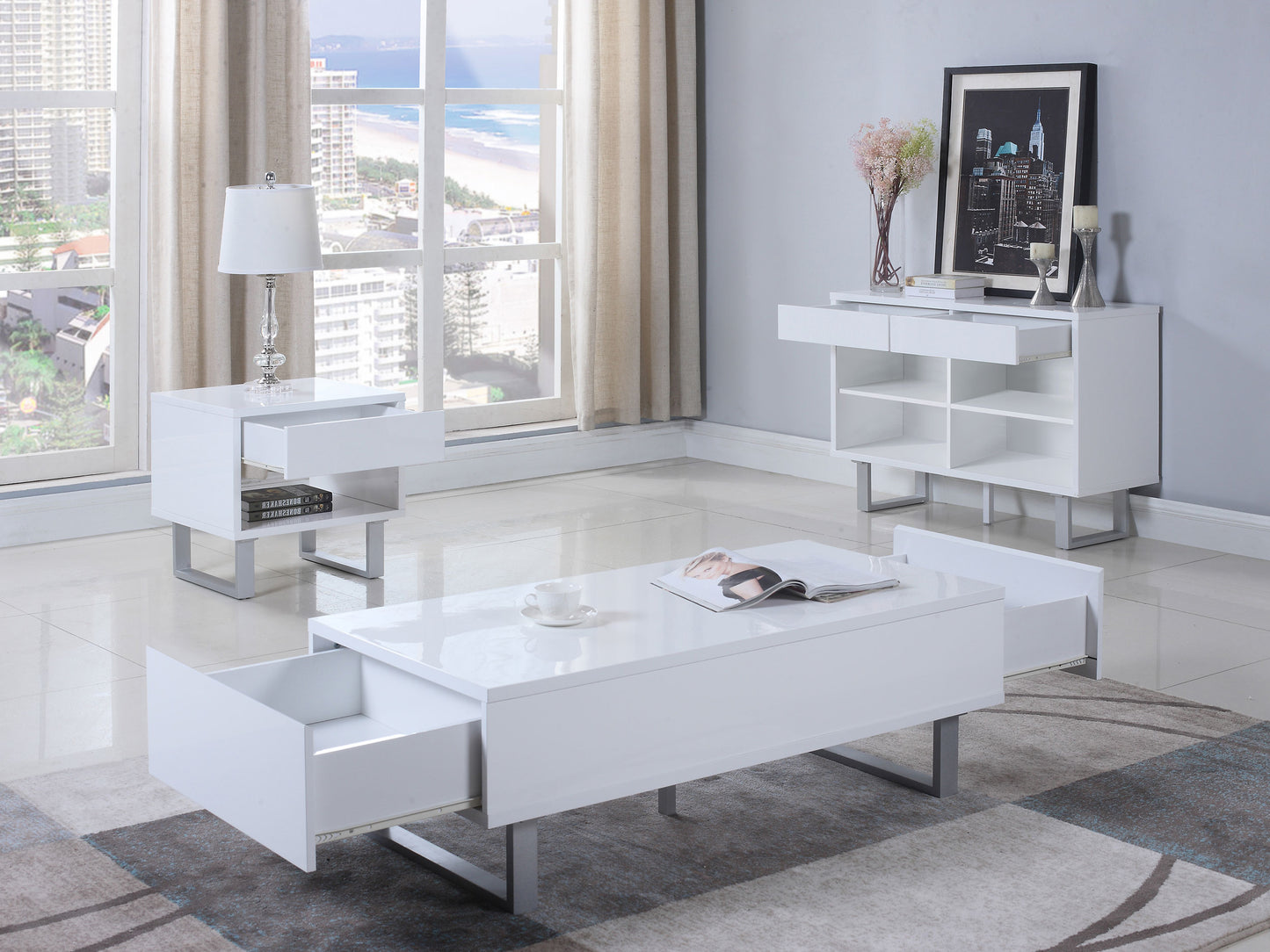 Atchison 1-drawer Rectangular End Table White High Gloss