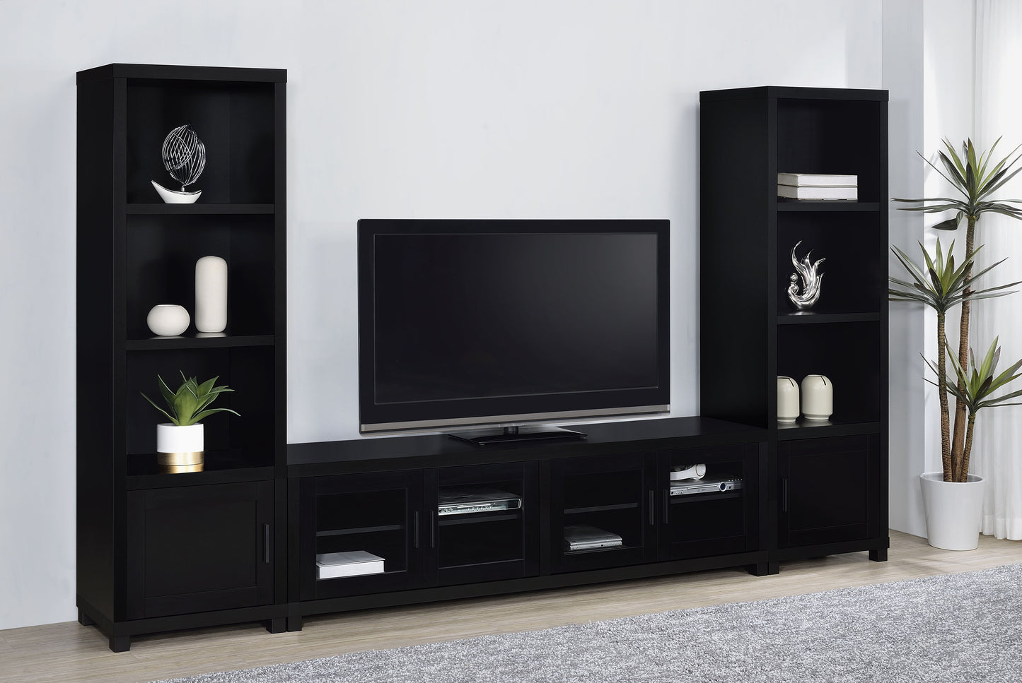 Jupiter 4-door Engineered Wood 79-inch TV Stand Black