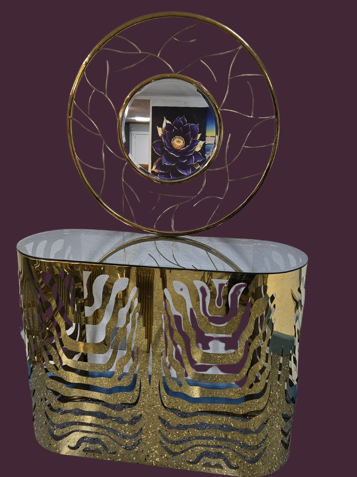 Golden Wave Console & Mirror Set
