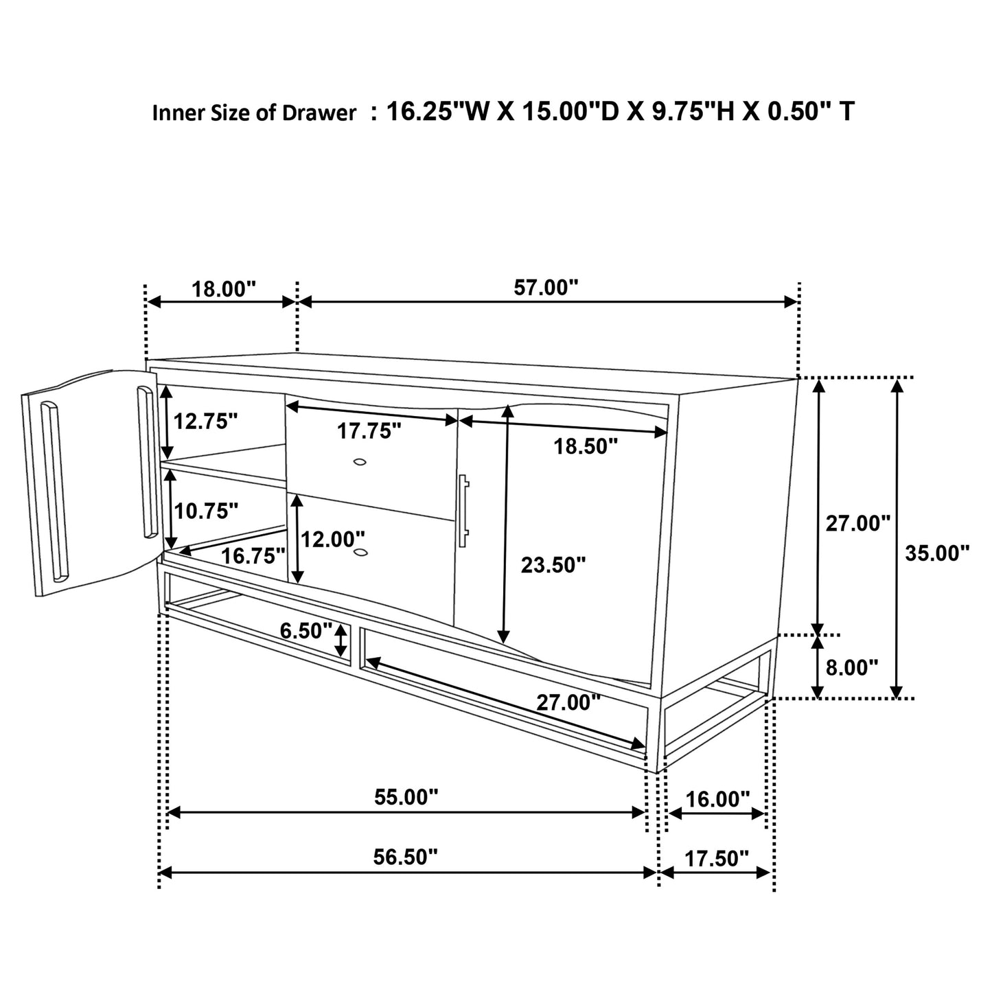 Zara 2-door 57-inch Wood Accent Storage Cabinet Black Walnut
