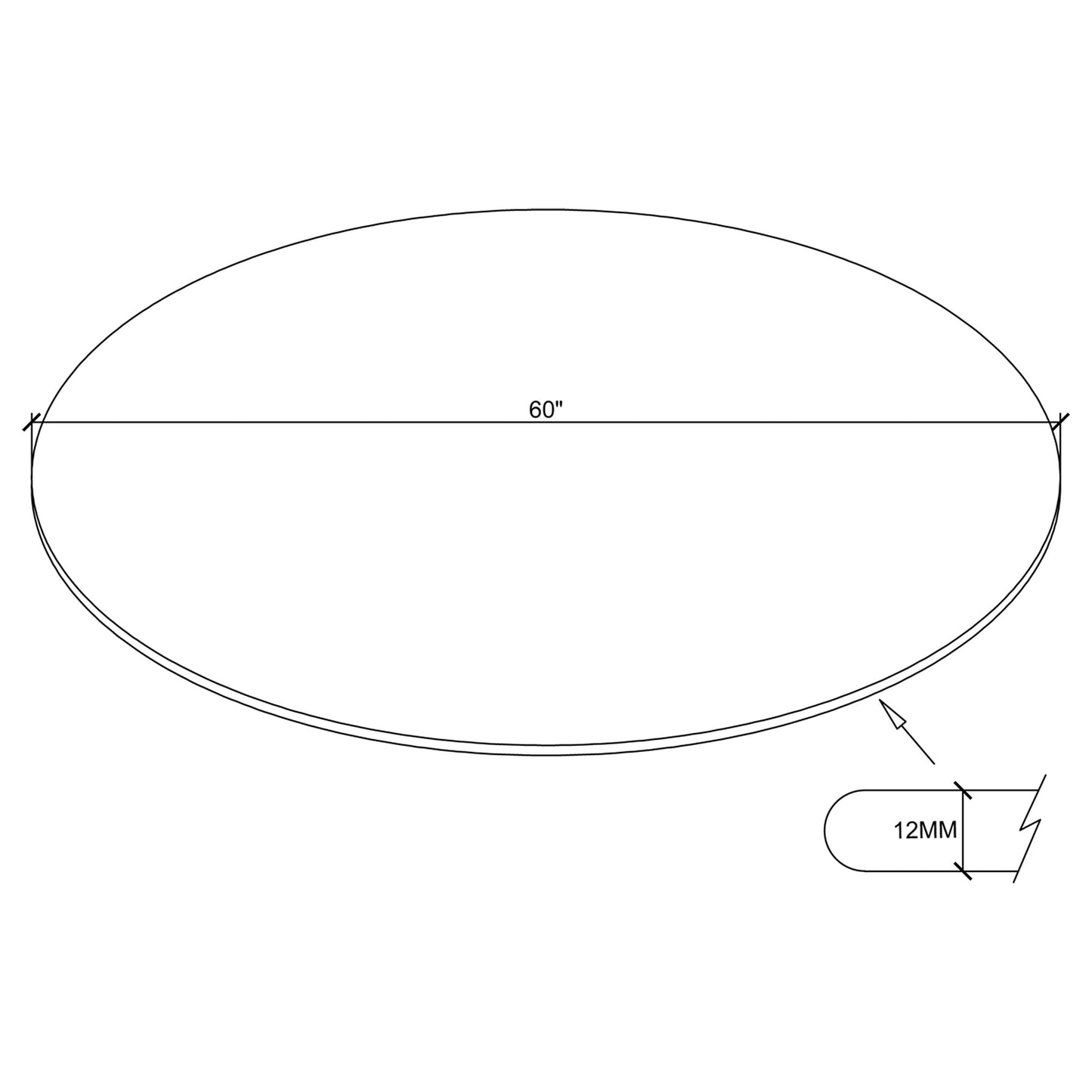 60-inch 12mm Round Clear Tempered Glass Top