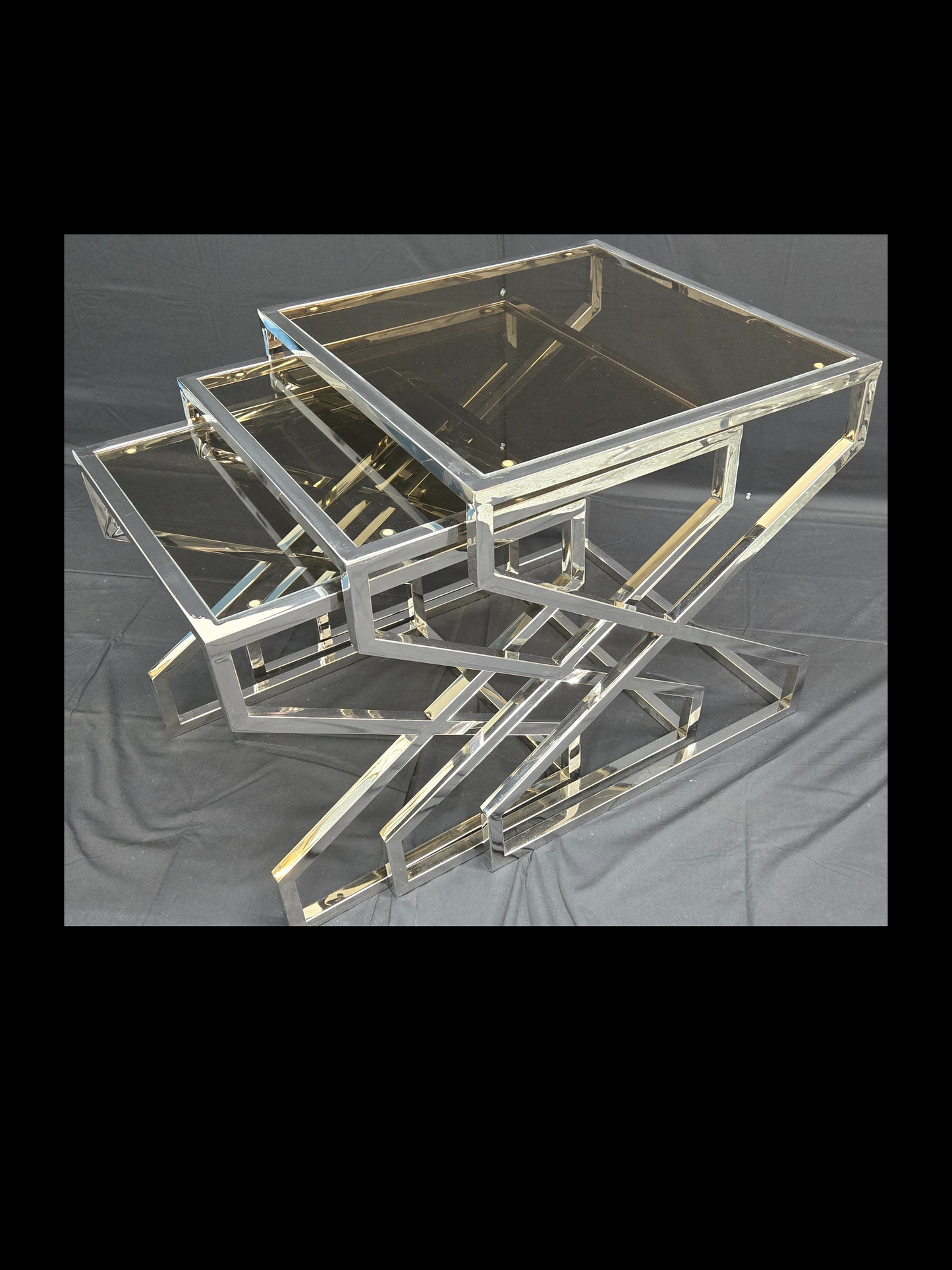 Silver X-Frame Nesting Table Set (3-Piece)