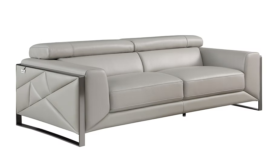 Giorrgio Italian Leather Sofa-Loveseat Set Light Grey