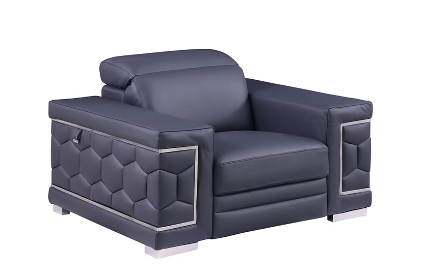 Favo Italian Leather Sofa-Loveseat-Chair Set Dark Blue