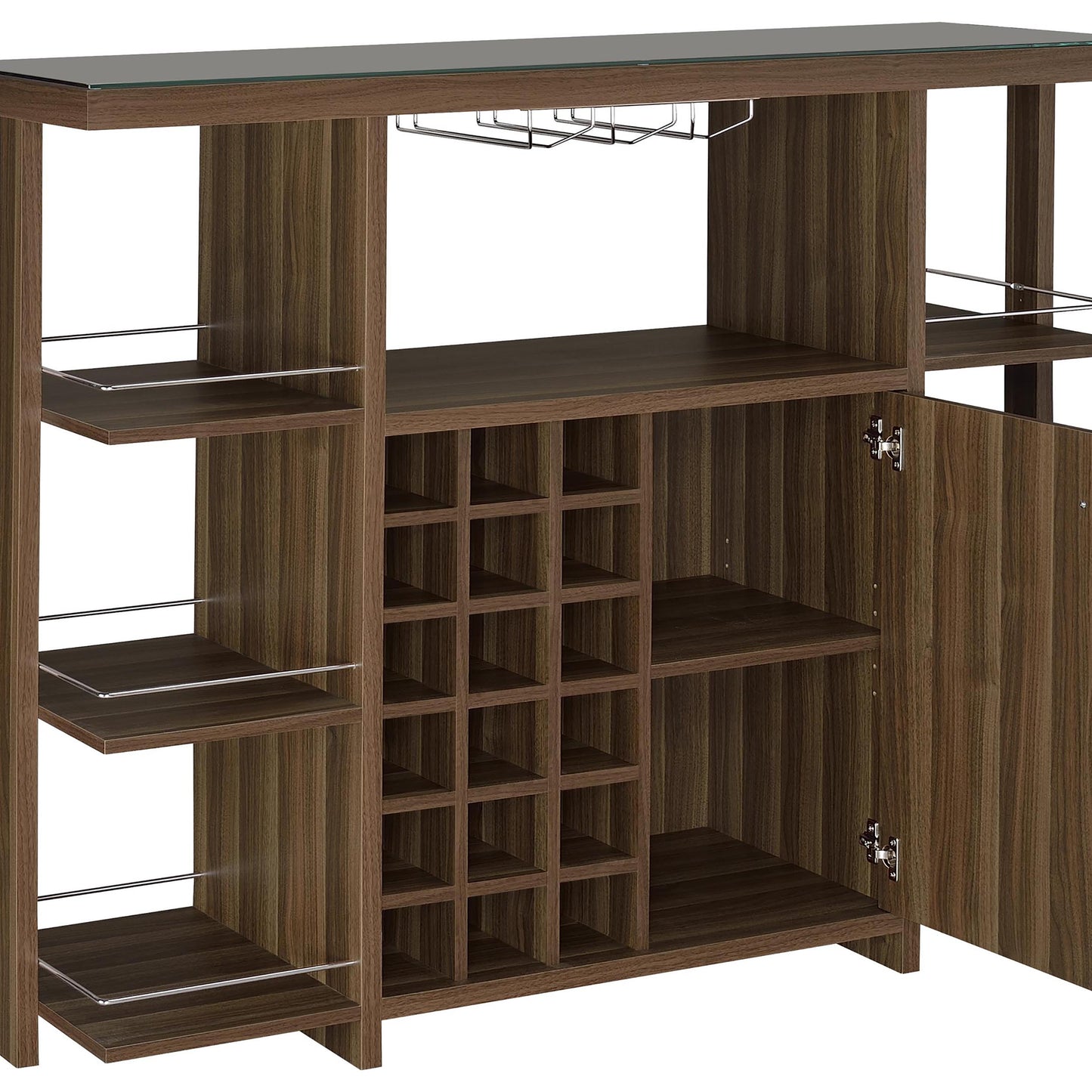 Evelio 6-shelf Glass Top Home Bar Wine Cabinet Walnut