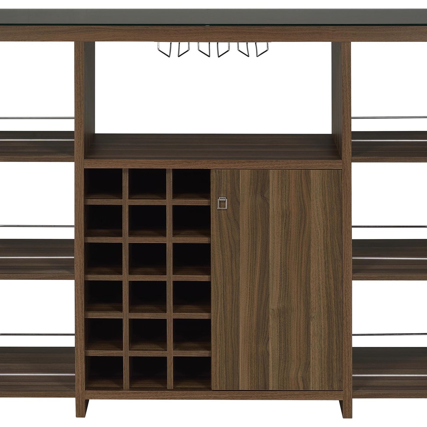 Evelio 6-shelf Glass Top Home Bar Wine Cabinet Walnut