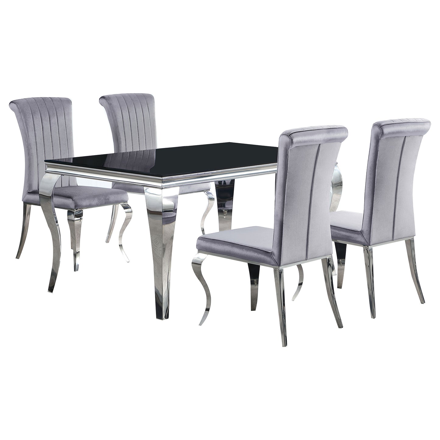 Carone 5-piece 61-inch Rectangular Black Glass Dining Set Grey