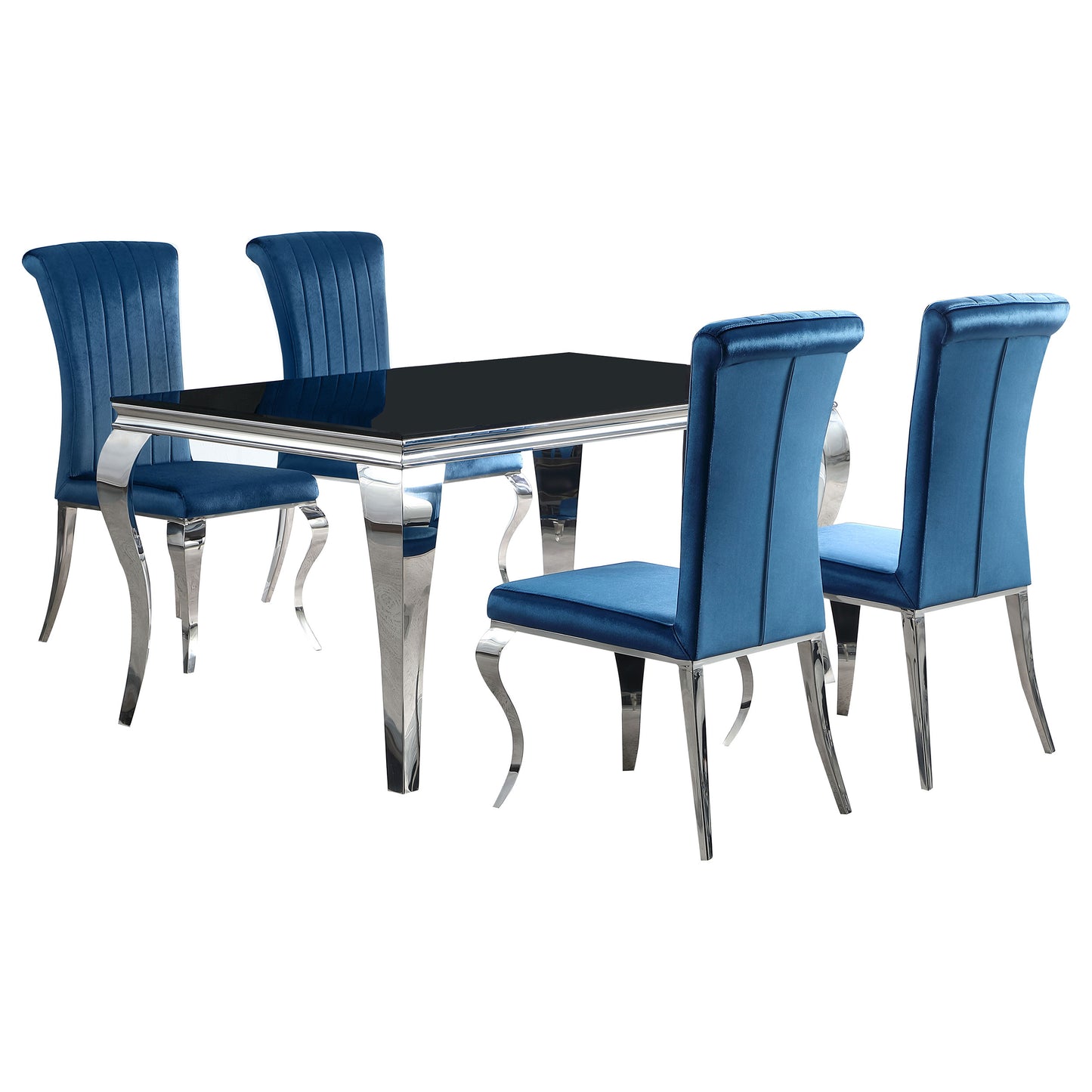 Carone 5-piece 61-inch Rectangular Black Glass Dining Set Teal