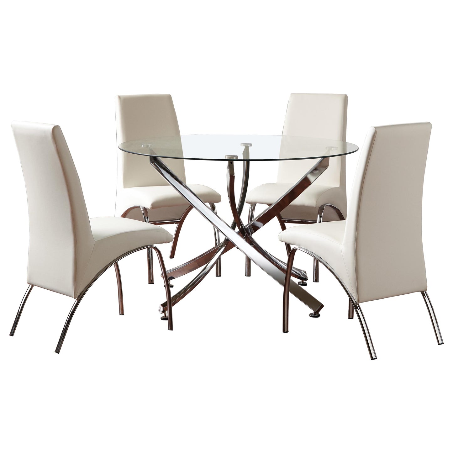 Beckham 5-piece Round Glass Top Dining Set Chrome and White