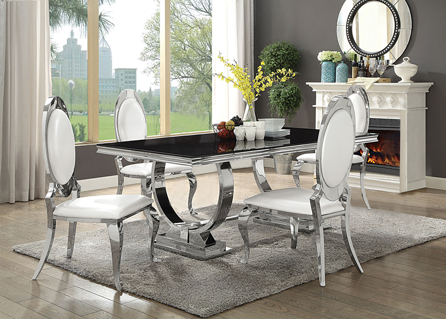 Antoine 5-piece Rectangular Glass Top Dining Set Chrome