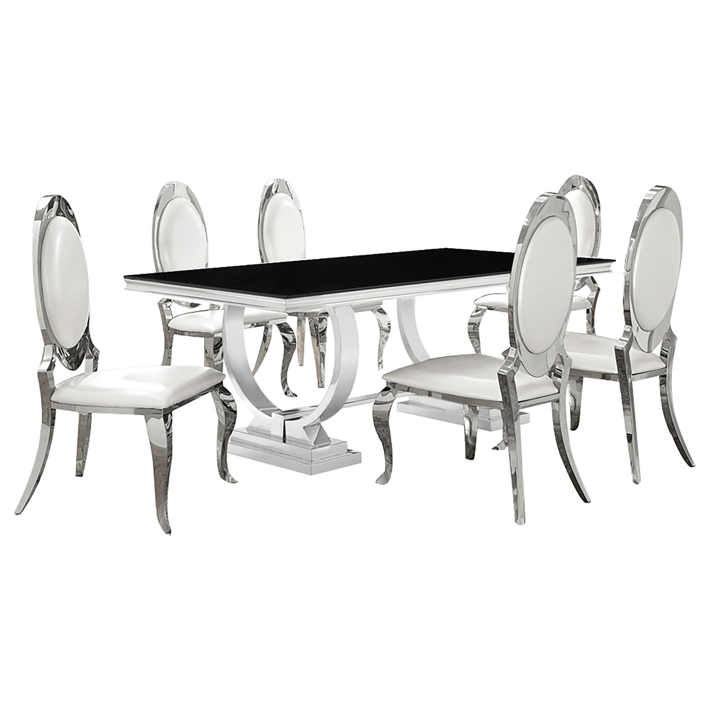 Antoine 7-piece Rectangular Glass Top Dining Set Chrome