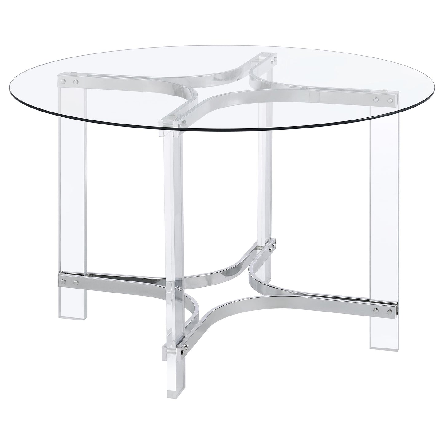 Keeling 47-inch Round Glass Top Acrylic Dining Table Chrome