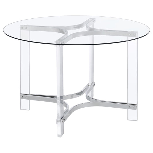 Keeling 47-inch Round Glass Top Acrylic Dining Table Chrome