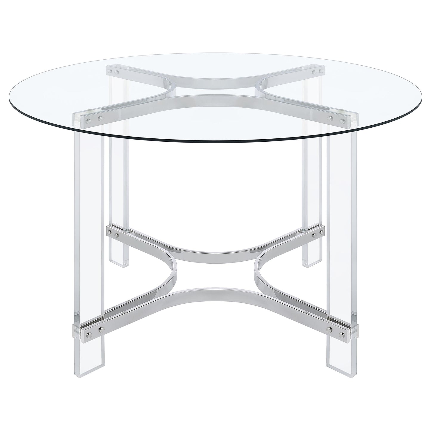Keeling 47-inch Round Glass Top Acrylic Dining Table Chrome