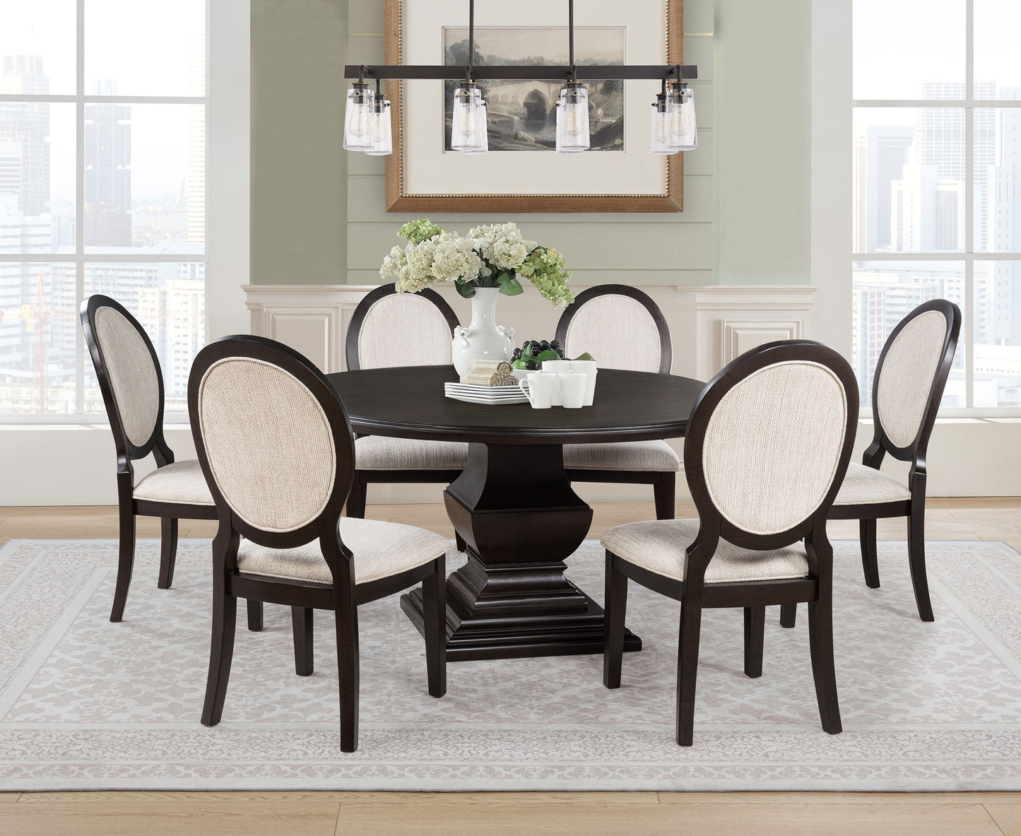 Twyla 7-piece Round Wood Dining Room Table Set Dark Cocoa