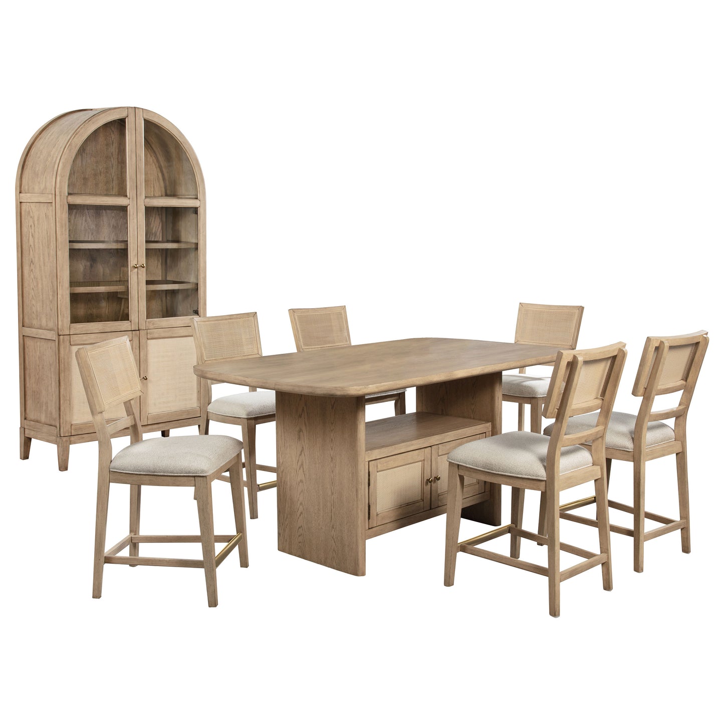 Kailani 8-piece Counter Dining Set with Cabinet Beige Oak