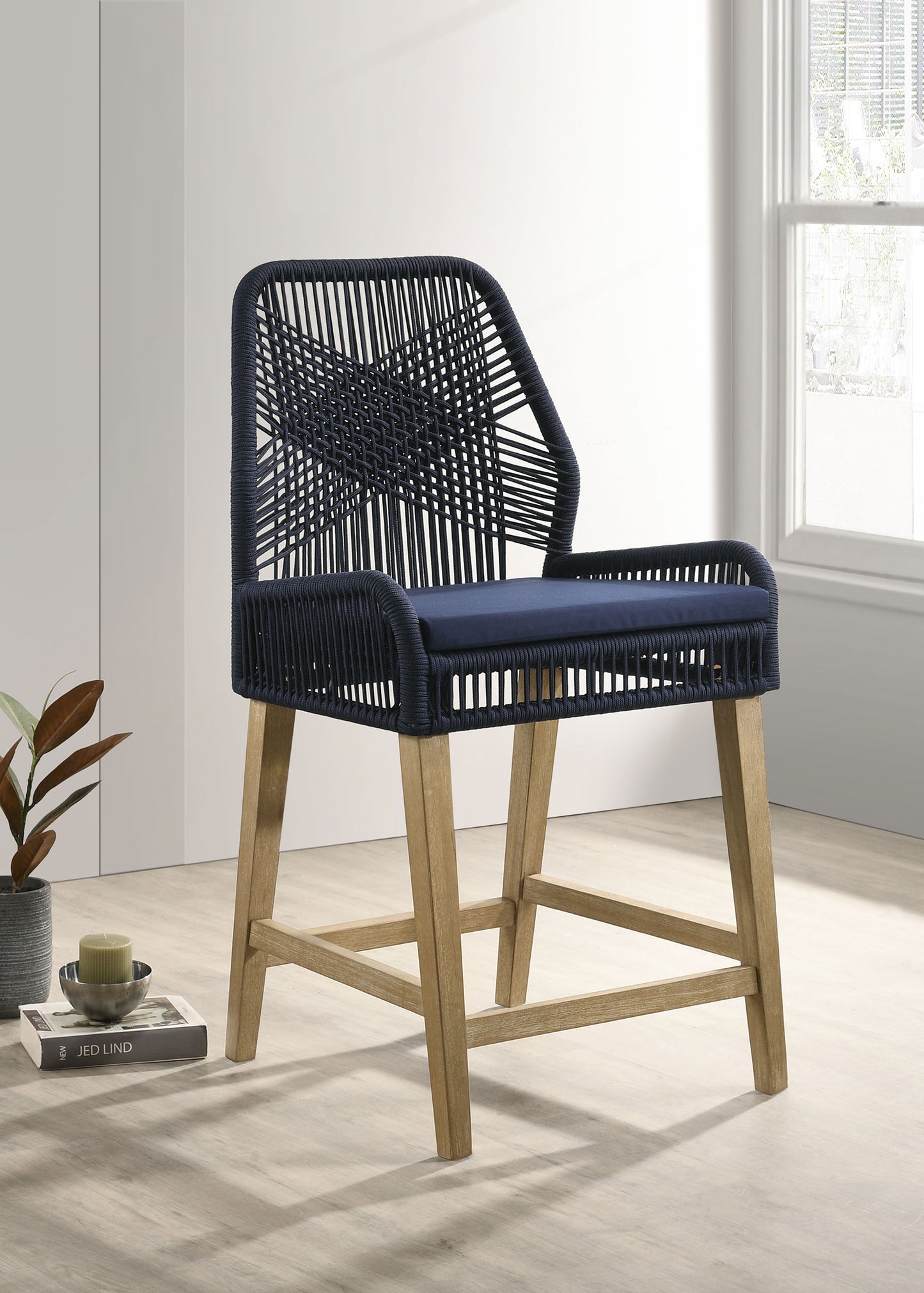 Nakia Woven Rope Counter Chair with Cushion Navy (Set of 2)