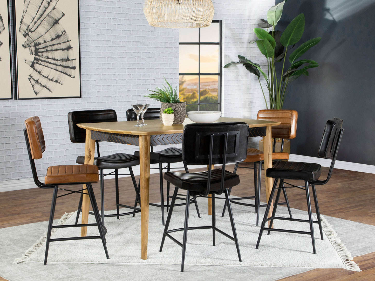 Partridge 7-piece Counter Dining Set Espresso and Camel