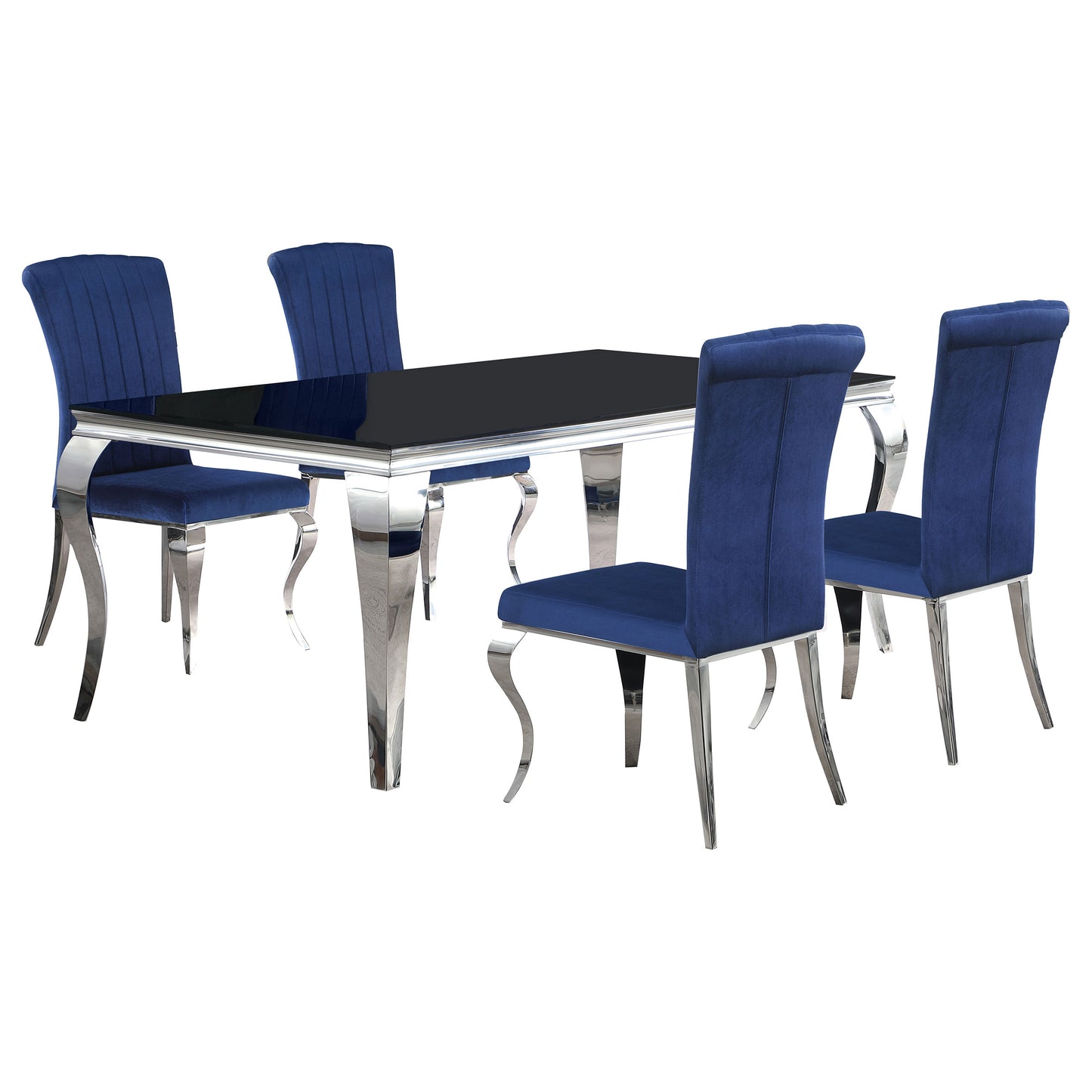Carone 5-piece 81-inch Rectangular Black Glass Dining Set Blue