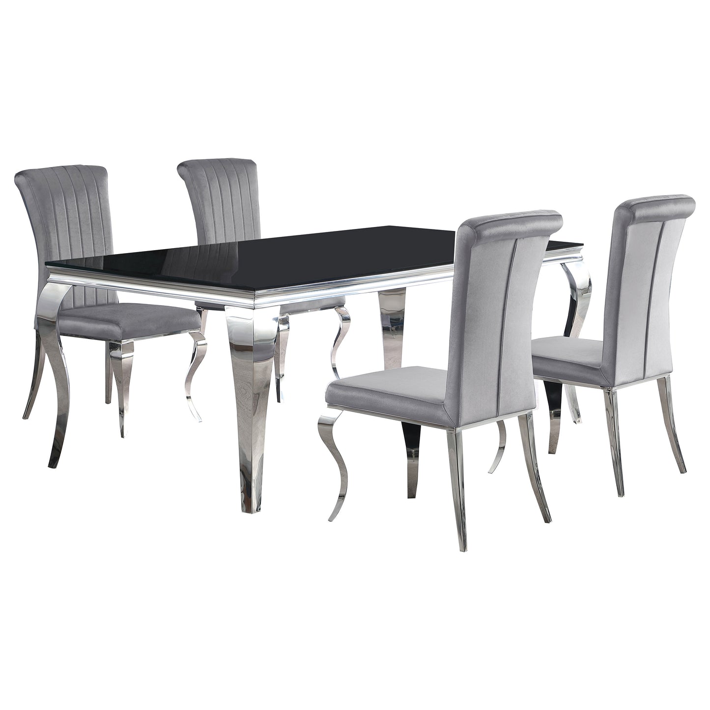 Carone 5-piece 81-inch Rectangular Black Glass Dining Set Grey