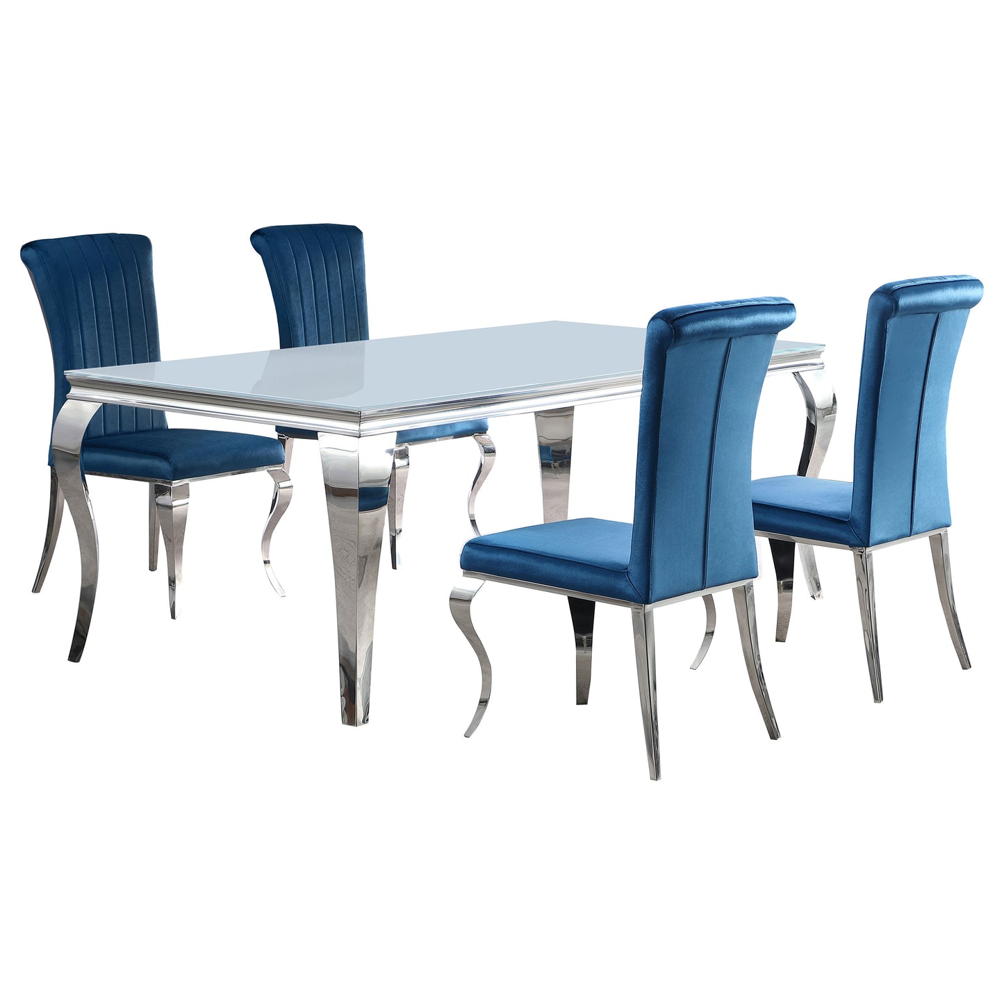 Carone 5-piece 81-inch Rectangular White Glass Dining Set Teal