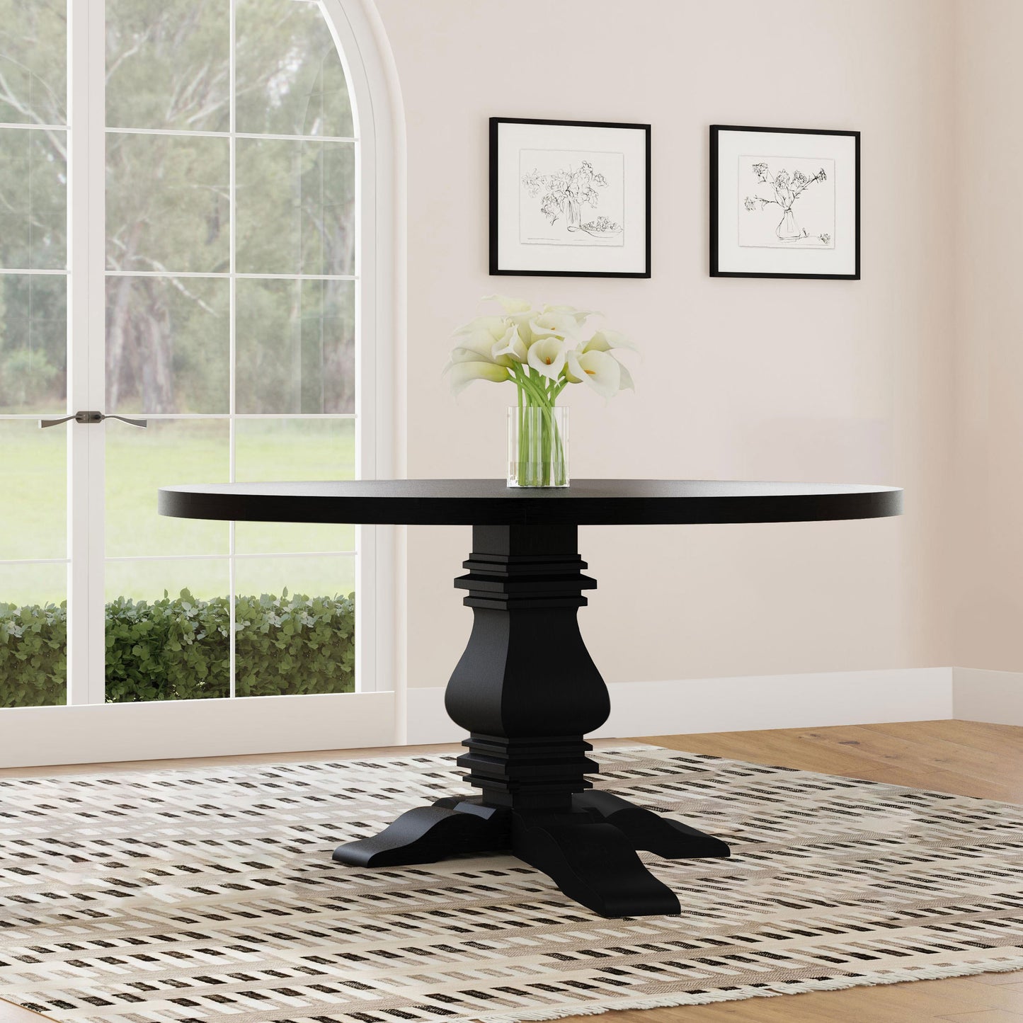 Florence Round 60-inch Pedestal Base Dining Table Black