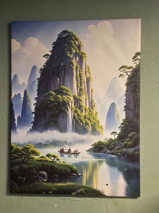 Misty Mountain River Journey Canvas Wall Art – 39.4" x 29.5"