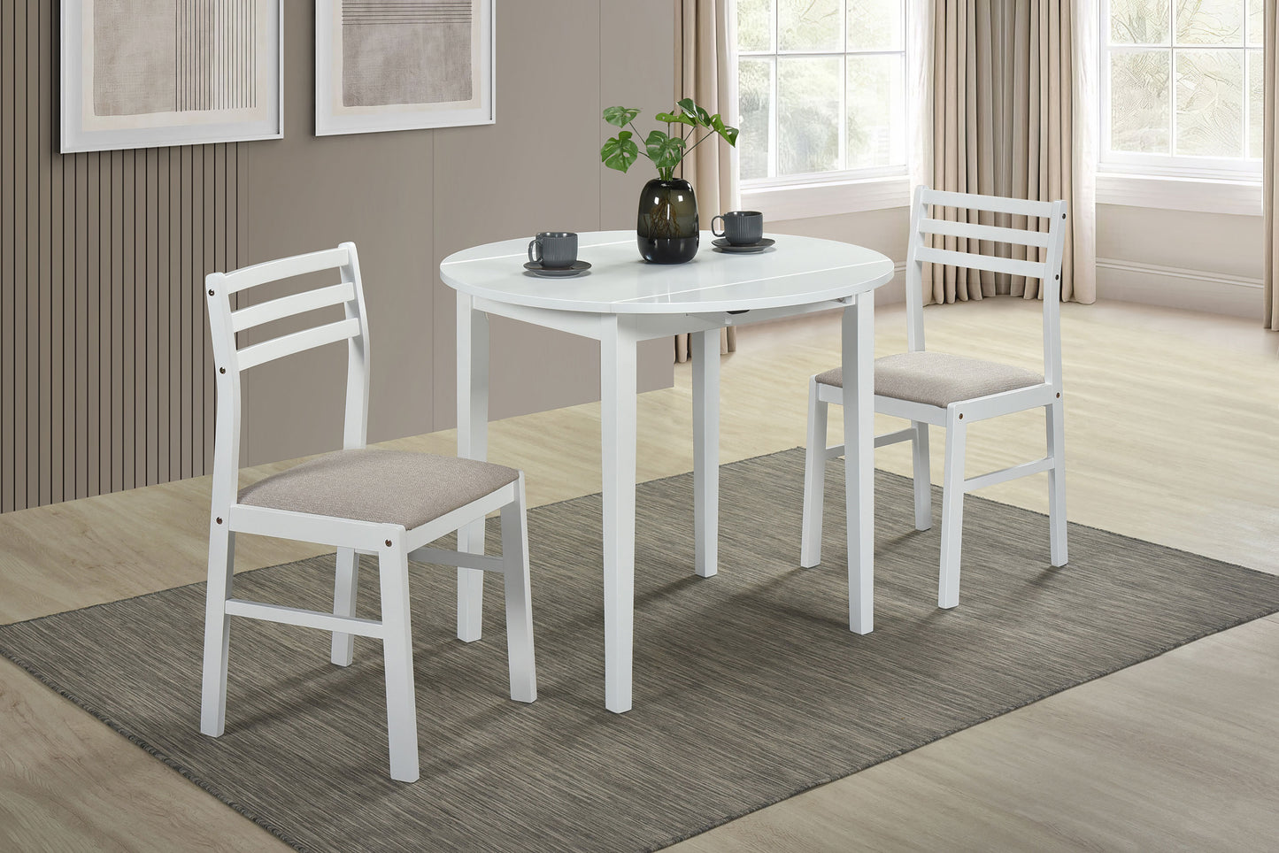 Bucknell 3-piece Round Drop Leaf Dining Table Set White