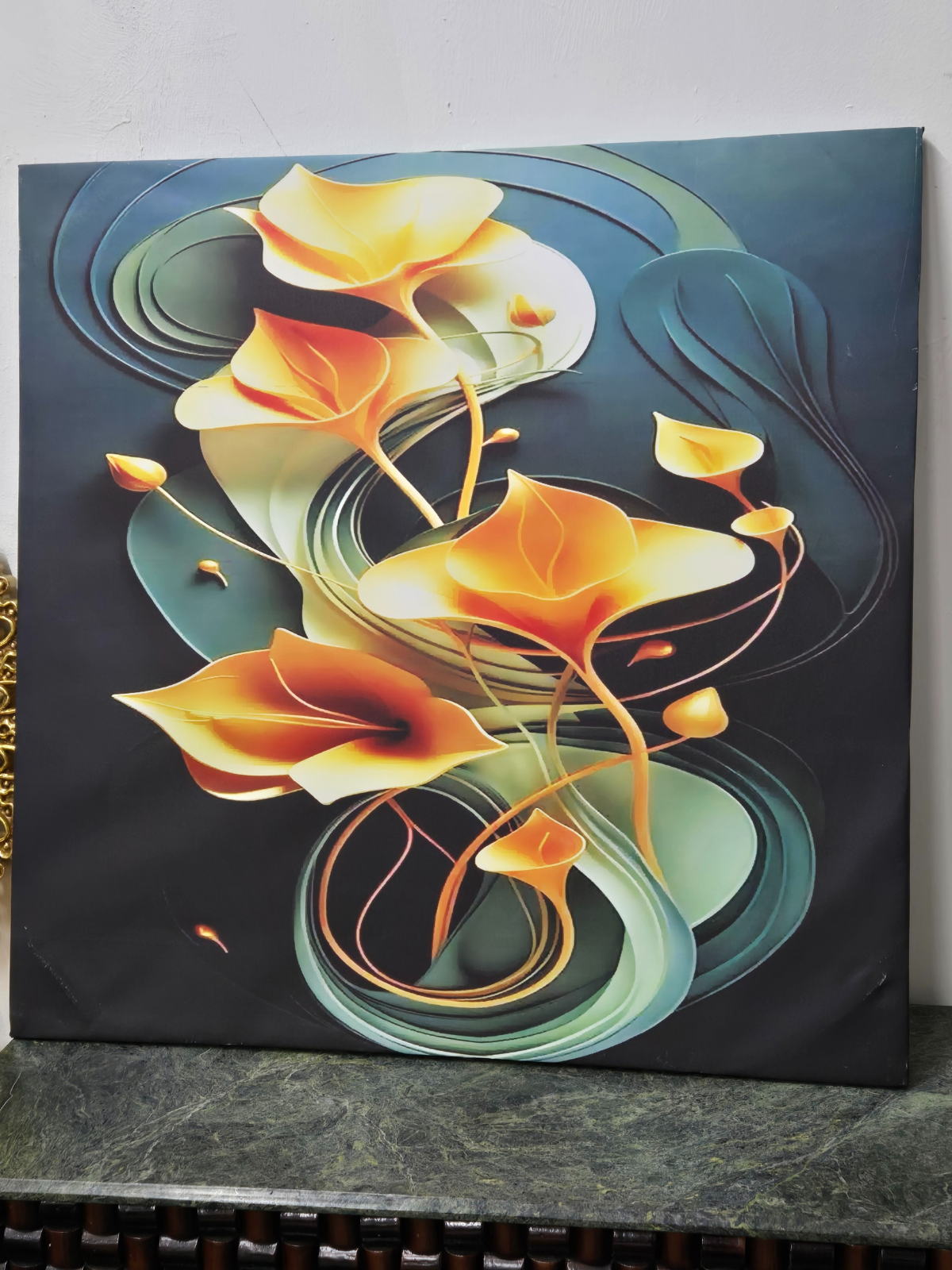 Golden Calla Swirl Canvas Art