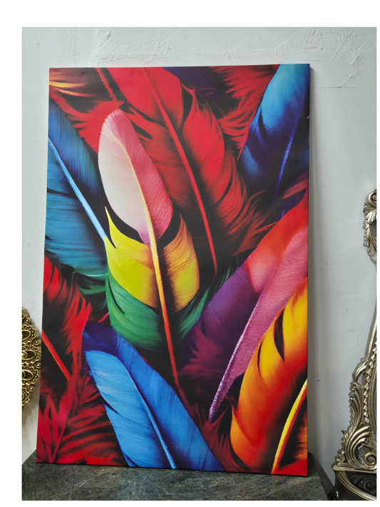 “Aurora Feathers Canvas Wall Art” Size: 59.1" x 39.4"