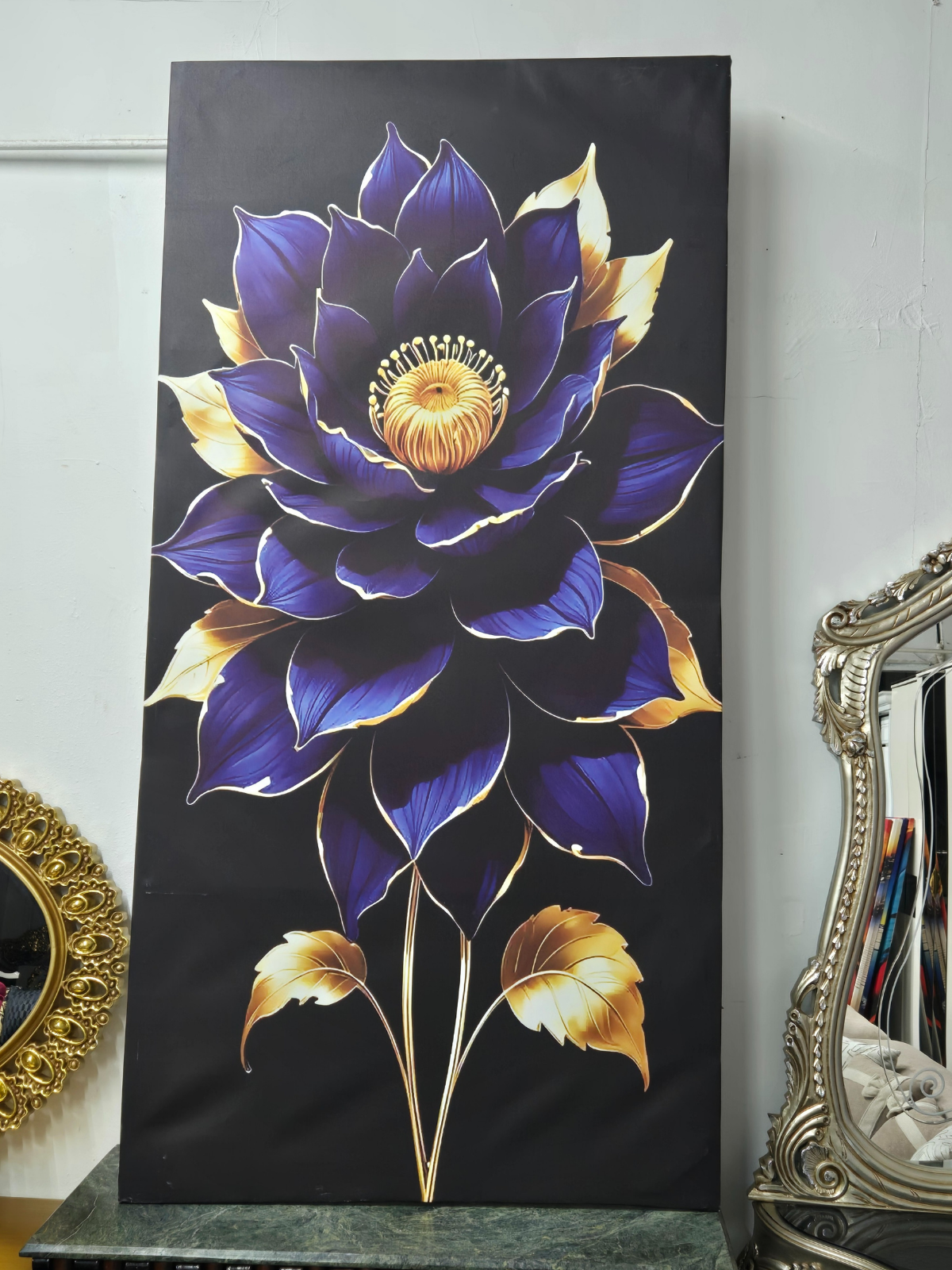 Royal Midnight Lotus Canvas Wall Art Size 78.7" x 39.4"