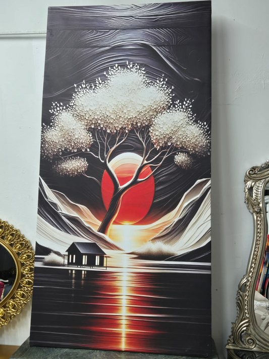 Crimson Solitude Tree Canvas Size 78.7" x 39.4"