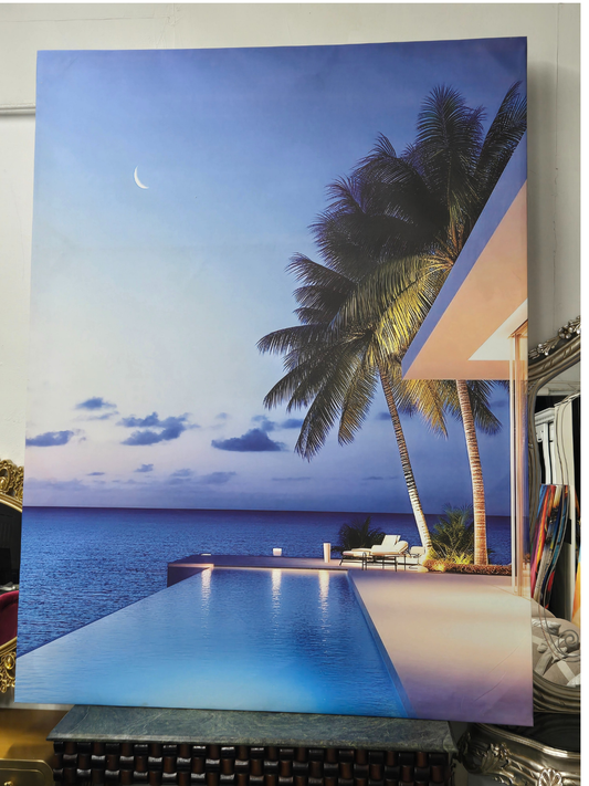 Tropical Moonlight Infinity Pool Canvas Size 78.7" × 39.4"