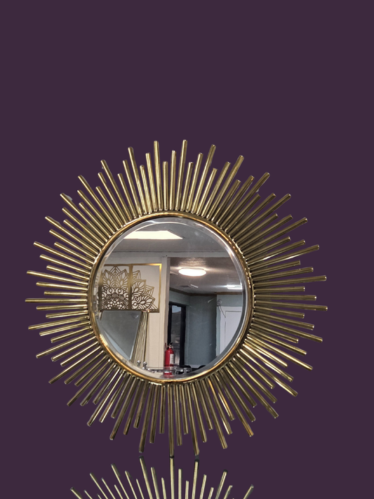 Golden Sunburst Round Wall Mirror