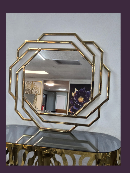 Golden Layered Octagon Wall Mirror