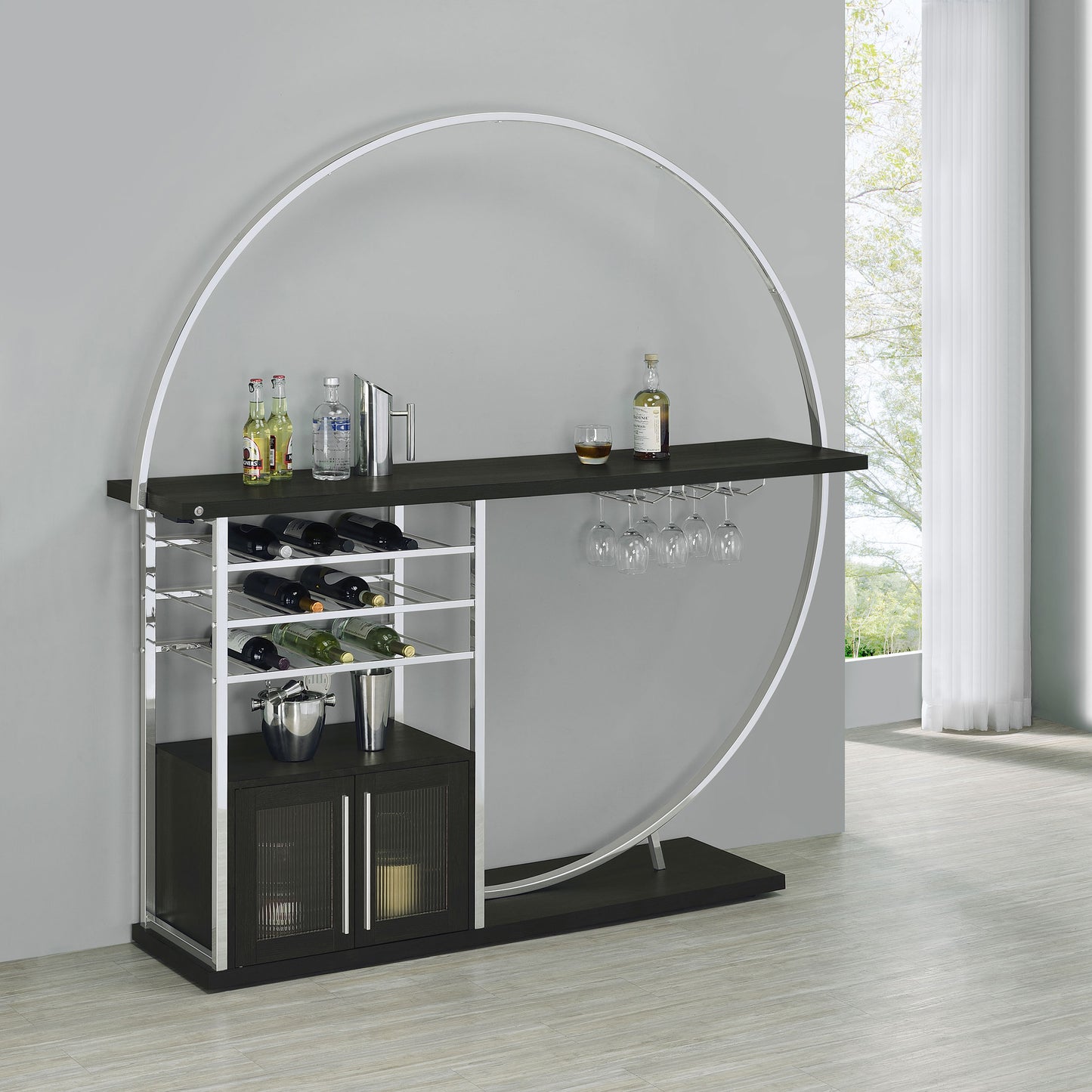 Risley 2-door Circular LED Wine Cabinet Dark Charcoal