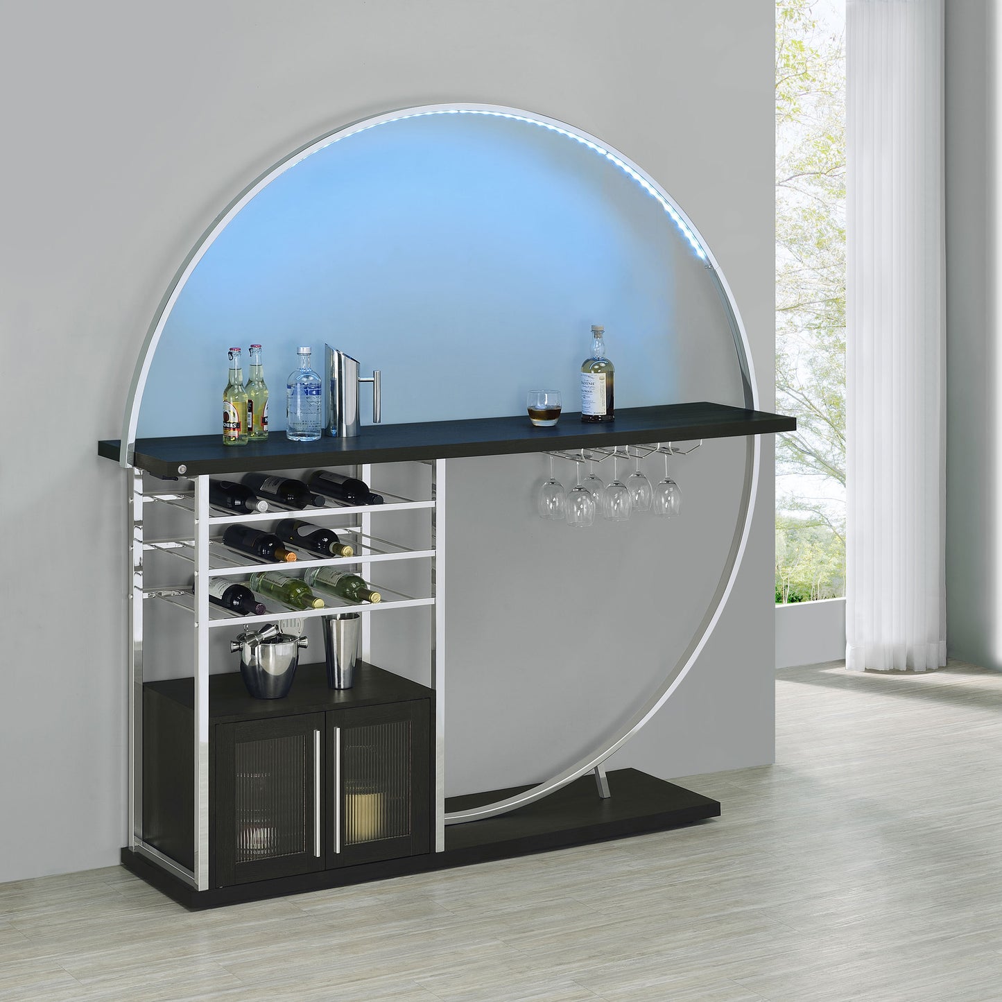 Risley 2-door Circular LED Wine Cabinet Dark Charcoal