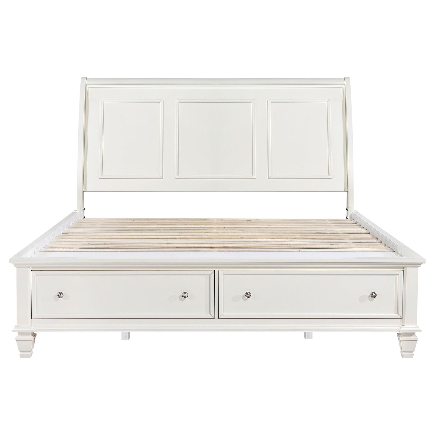 Sandy Beach Wood Eastern King Storage Panel Bed Cream White
