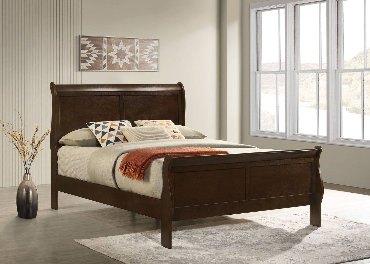 Louis Philippe Wood Full Sleigh Bed Cappuccino