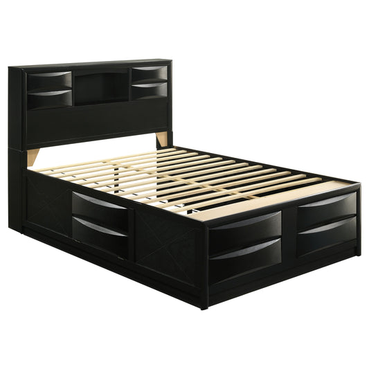Briana Wood Queen Storage Bookcase Bed Black