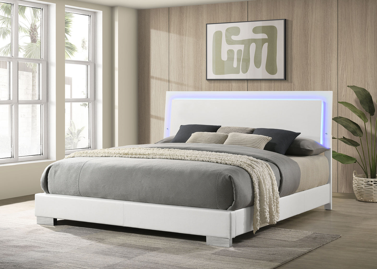 Felicity Wood Eastern King LED Panel Bed White High Gloss