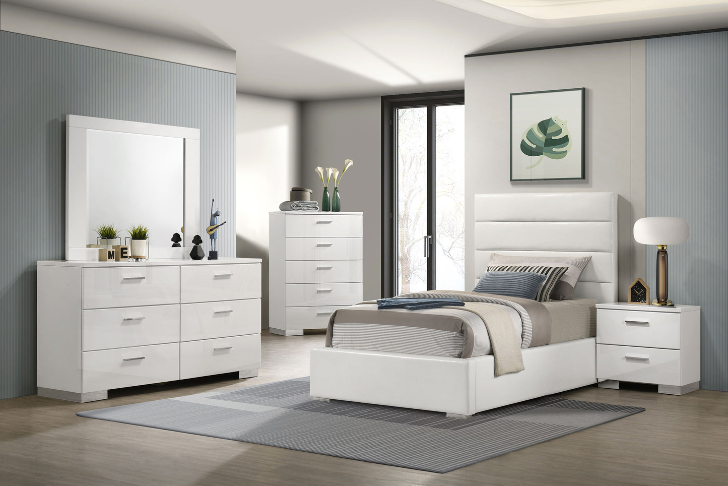 Felicity 5-piece Twin Bedroom Set White High Gloss