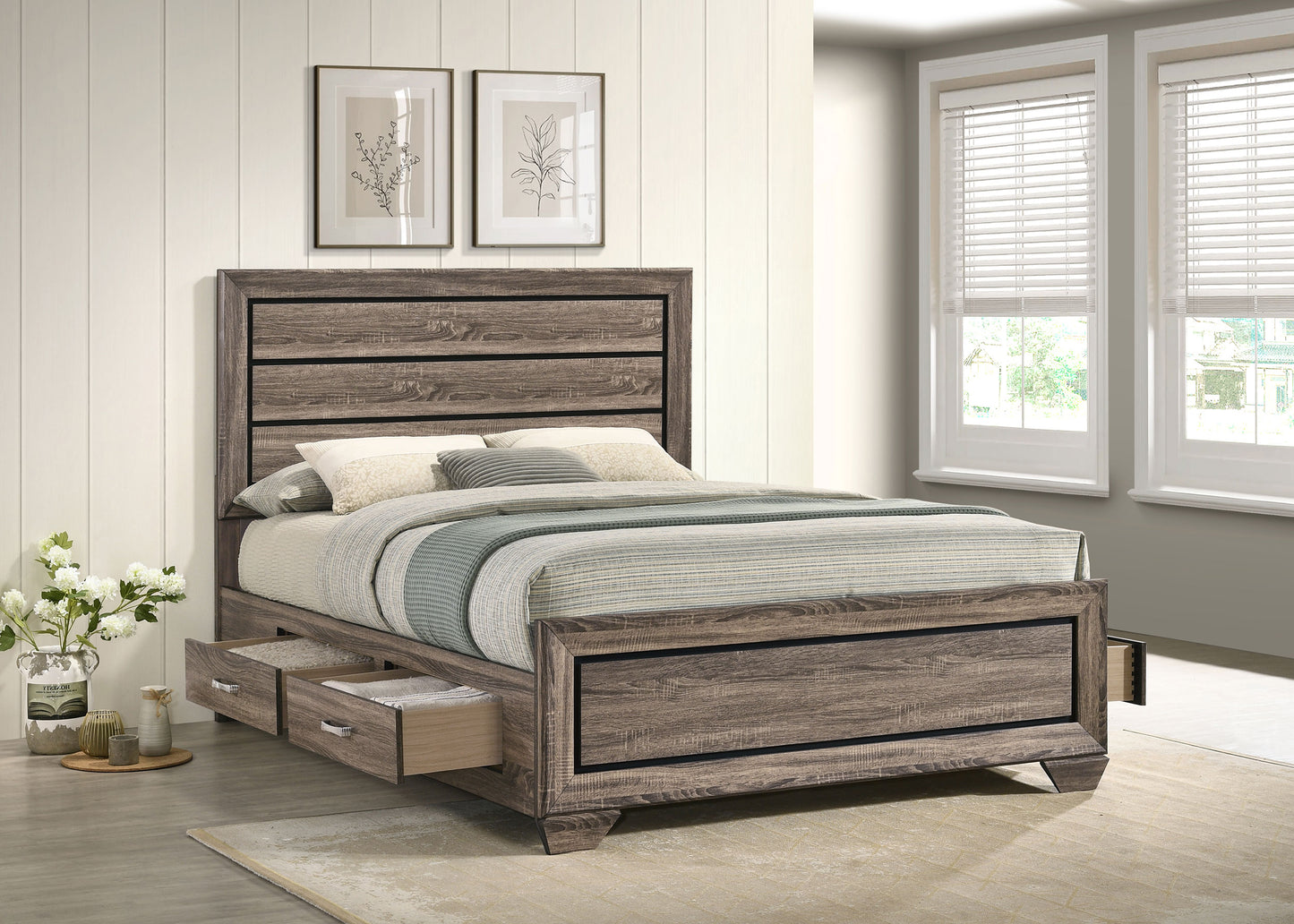 Kauffman Wood Queen Storage Panel Bed Washed Taupe